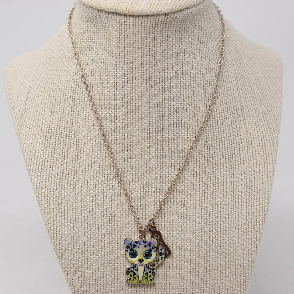 Mini Beanie Boos Friends Necklace Cat Leopard Pendant Glitter Eyes